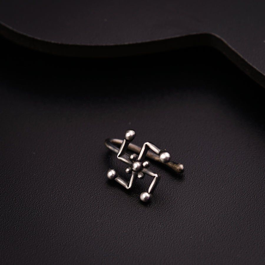 Handmade Silver Swastik Nose pin (Clip on)