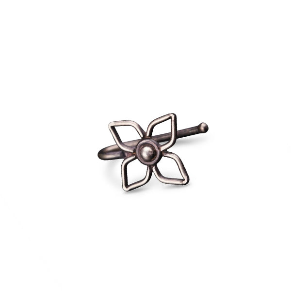 Handmade Silver Flower Nosepin (Clip on) - 4 petals
