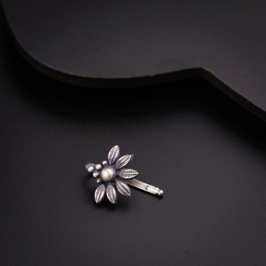 Handmade Silver Flower Nose pin (Clip on)