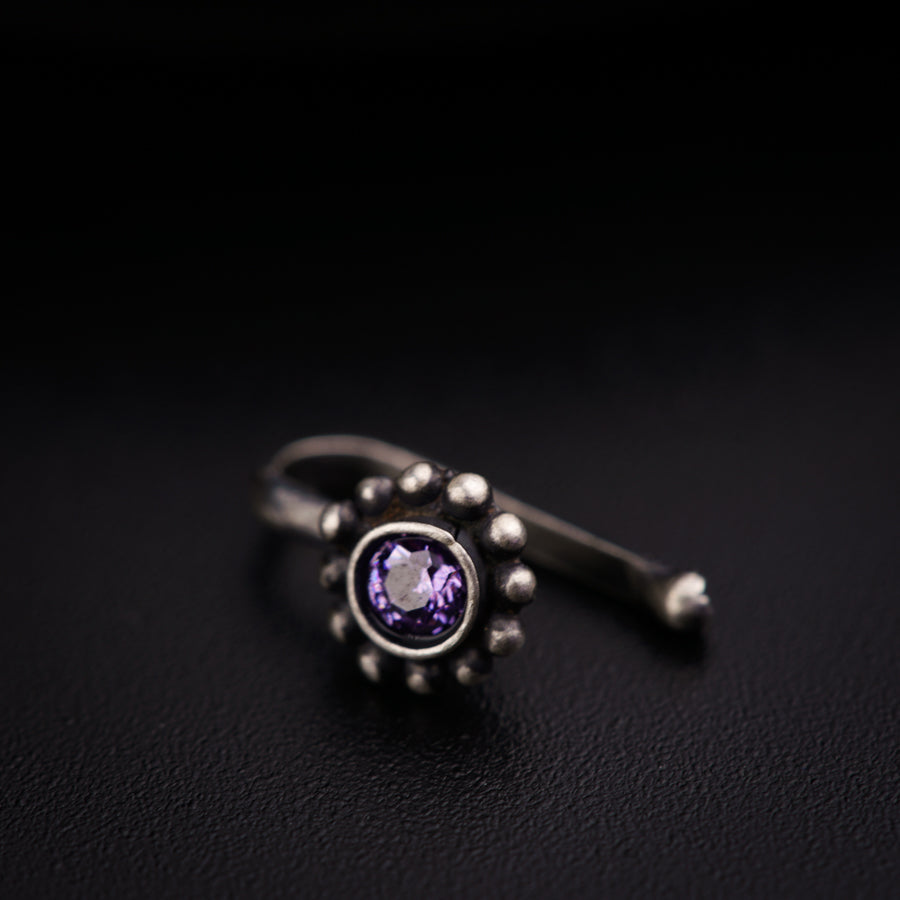 Silver Purple Stone Nose pin (Clip on)