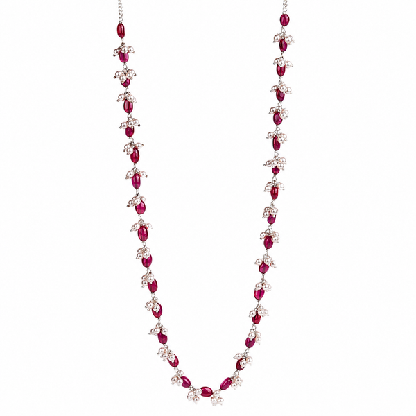 Aadyaa Luxe Necklace with Ruby and Pearl Bunches
