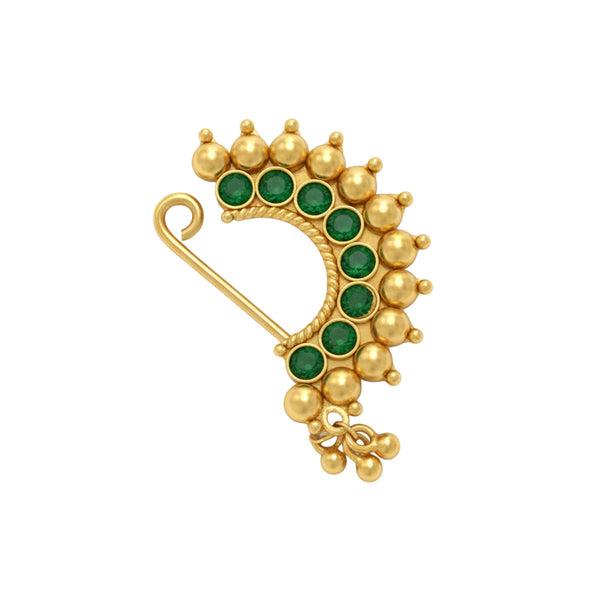 Karwar Nath : Green  (Left, Clip on) |  92.5 Silver | 22K Gold Plated
