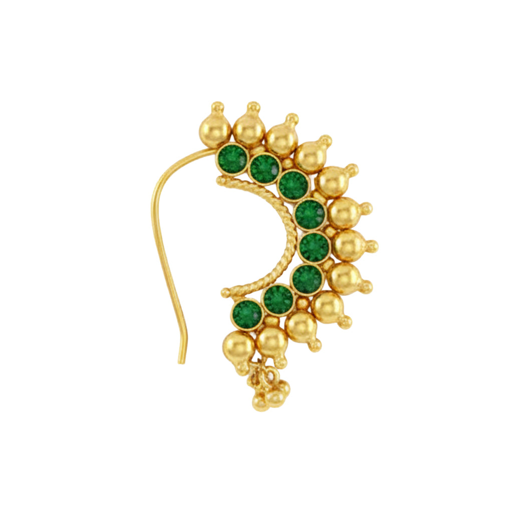 Karwar Nath : Green  (Left, Pierced) |  92.5 Silver | 22K Gold Plated