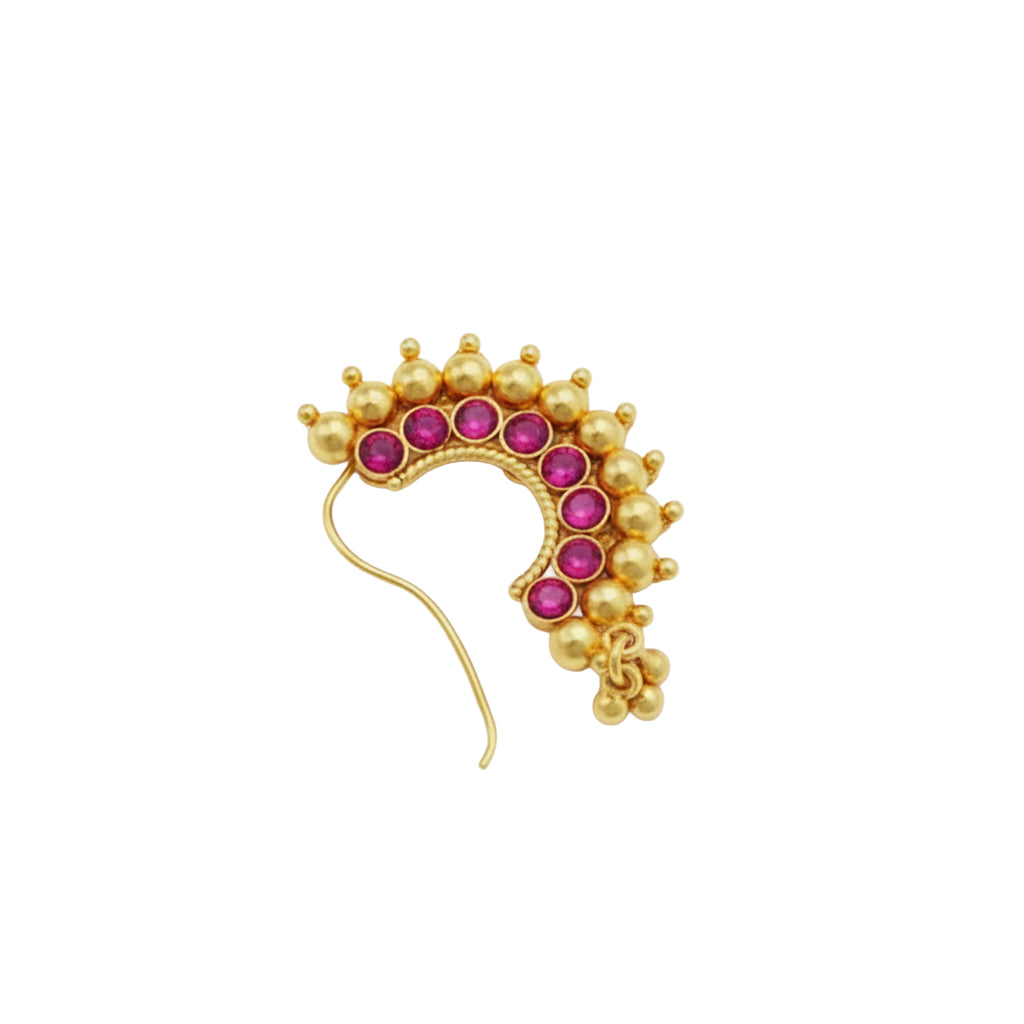 Karwar Nath : Pink (Left, Pierced) |  92.5 Silver | 22K Gold Plated
