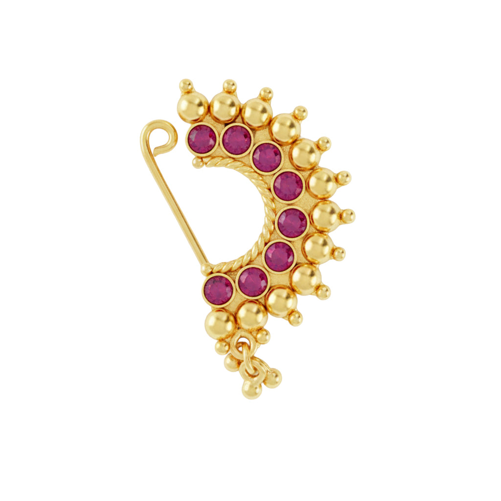 Karwar Nath : Pink (Left, Clip on) |  92.5 Silver | 22K Gold Plated