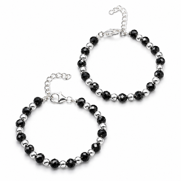 Baby Bracelet with Silver Beads and Black Spinal