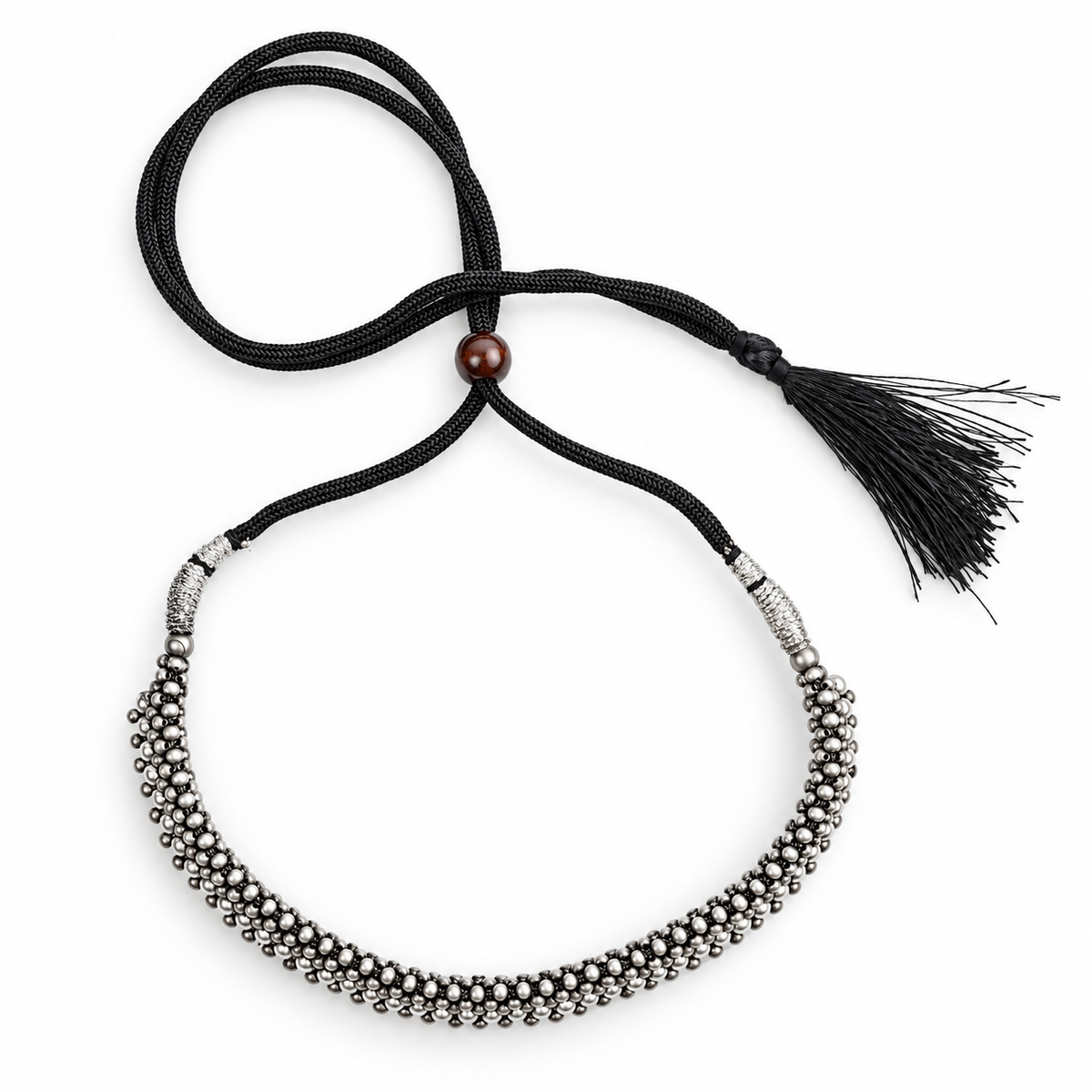 Oxidised Silver Thushi with Pearls