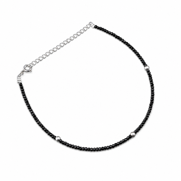 Black Spinel Anklet with Silver Beads
