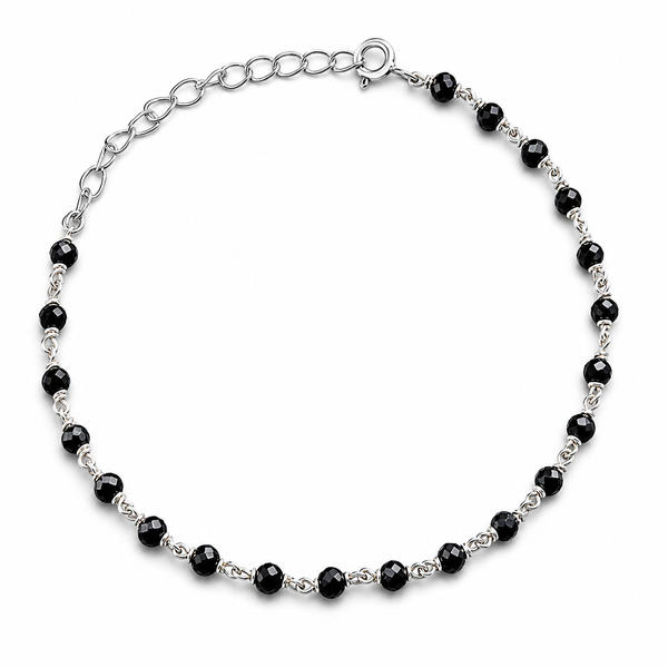 Black Spinel Silver Anklet