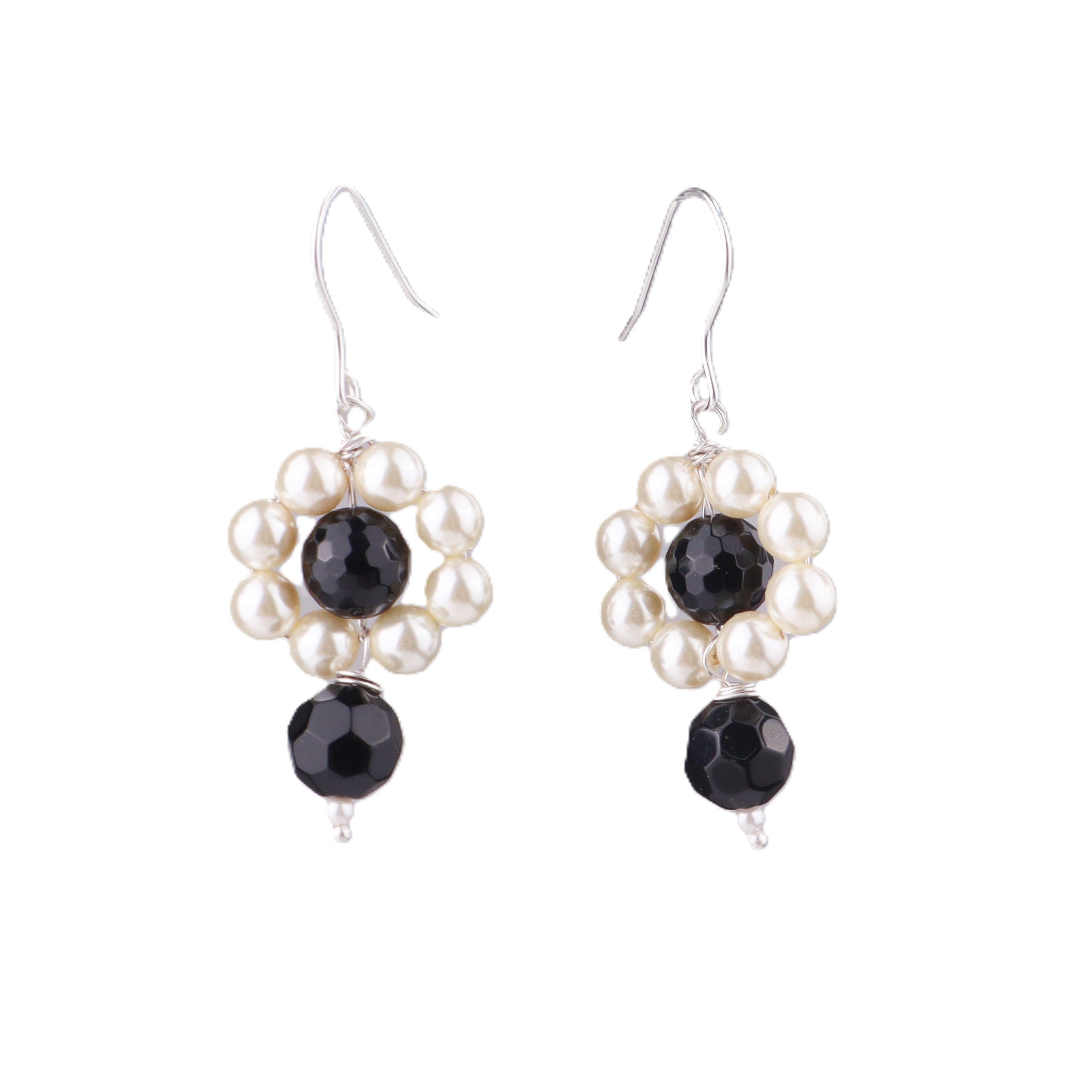 Black Spinel & Pearl Silver Earrings (Project Handmade)