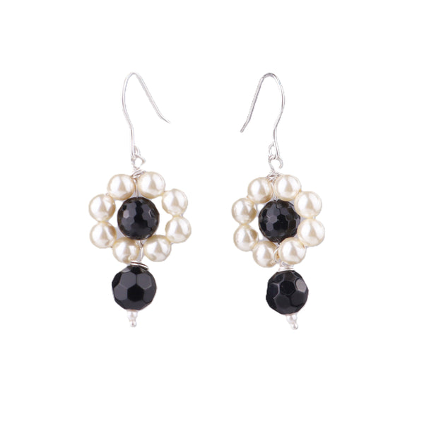 Black Spinel & Pearl Silver Earrings (Project Handmade)
