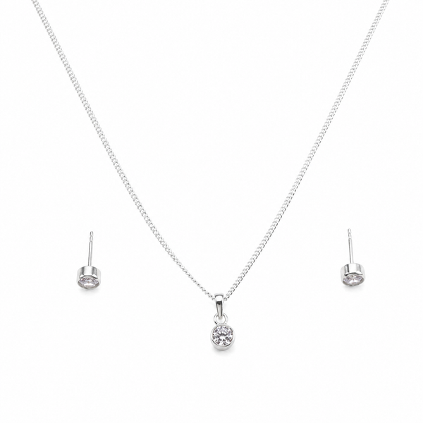 CZ Button Set of Chain & Studs | 92.5 Sterling Silver