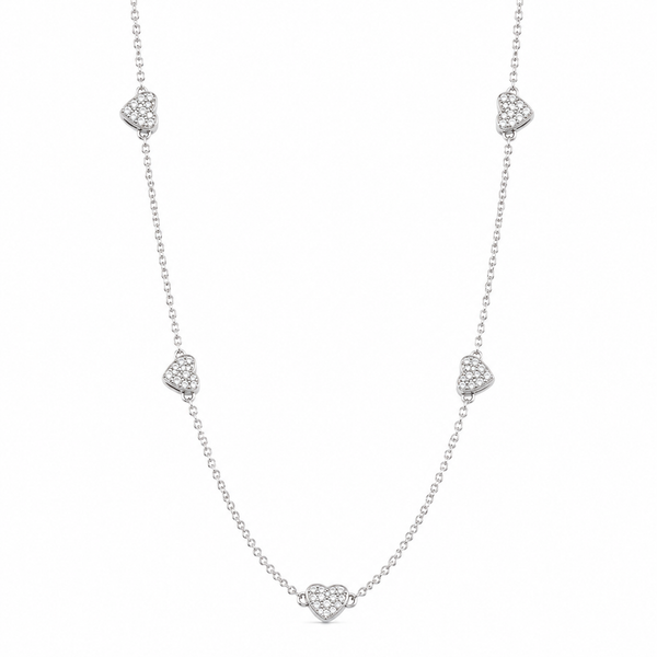 CZ Studded Heart Motif Necklace |  92.5 Sterling Silver