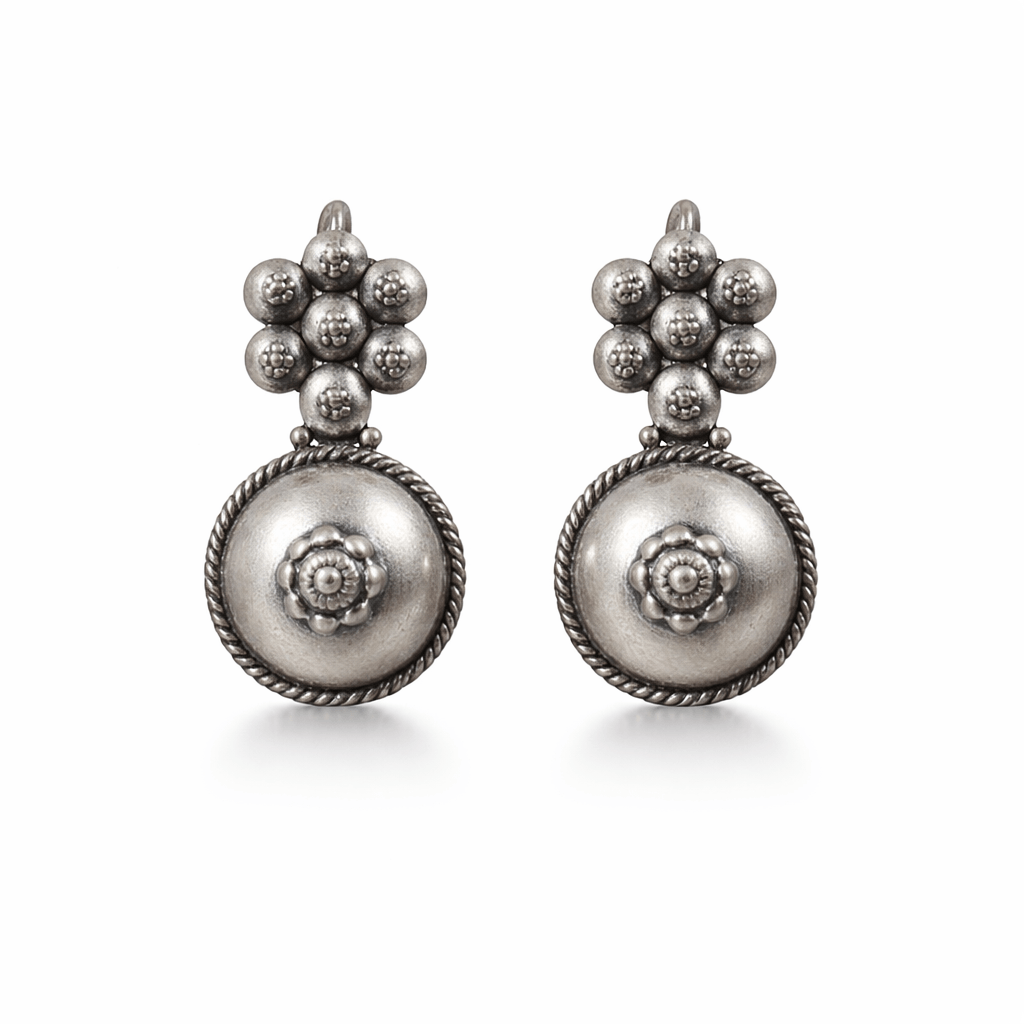 Sterling silver tribal earrings with floral design