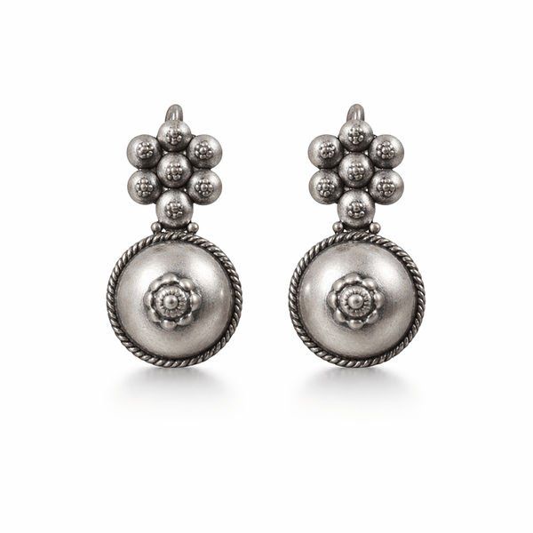 Sterling silver tribal earrings with floral design