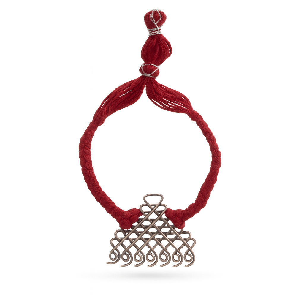 Silver Saraswati Bracelet for Men / Women with Red Thread ( Motif size : Big )