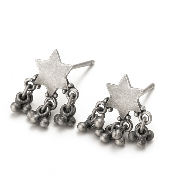 Silver Star with Ghungroo Motif Studs
