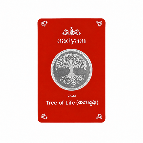 Tree of Life (Kalpavruksha) Silver Coin (2 gm) front view in 92.5 sterling silver