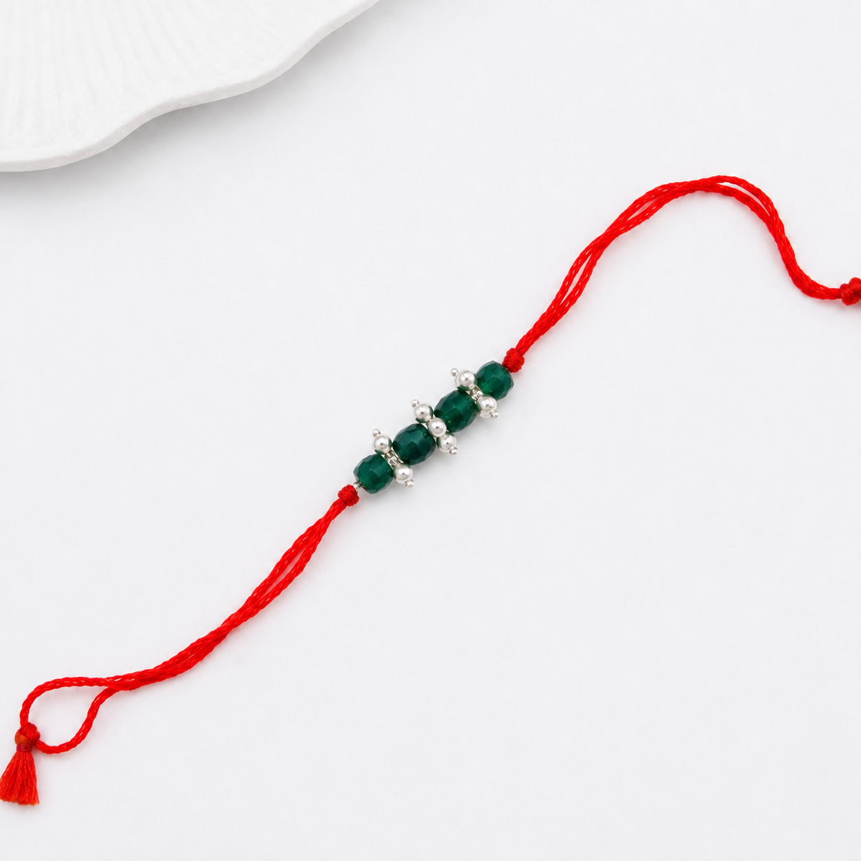 Green Onyx & Pearl Bunch Rakhi (Project Handmade)