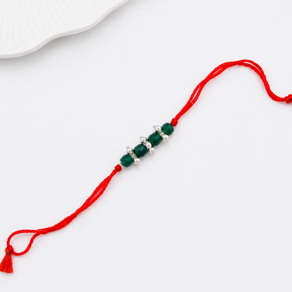 Project Handmade Green Onyx & Pearl Bunch Rakhi
