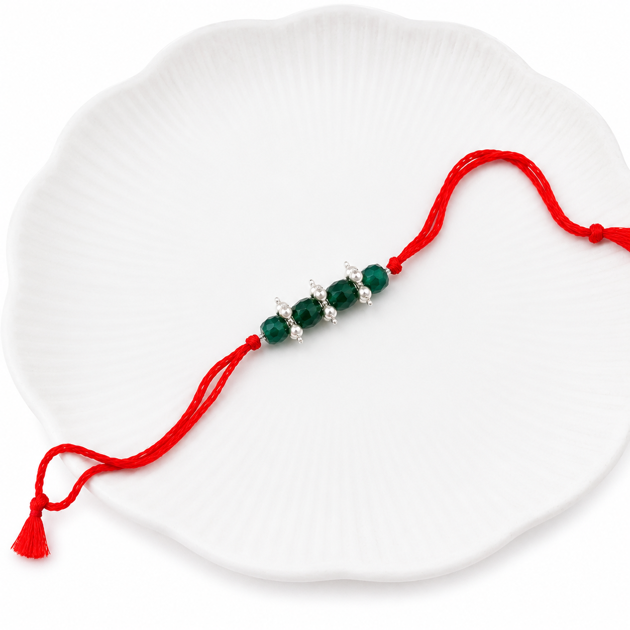 Green Onyx & Pearl Bunch Rakhi (Project Handmade)
