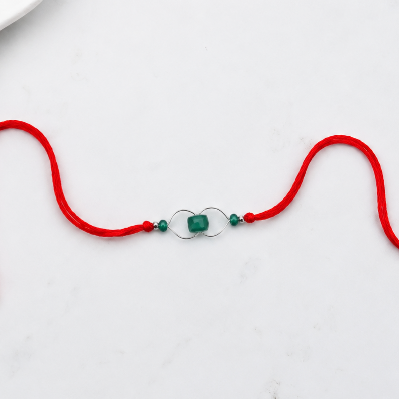 Green Onyx Silver Rakhi (Project Handmade)