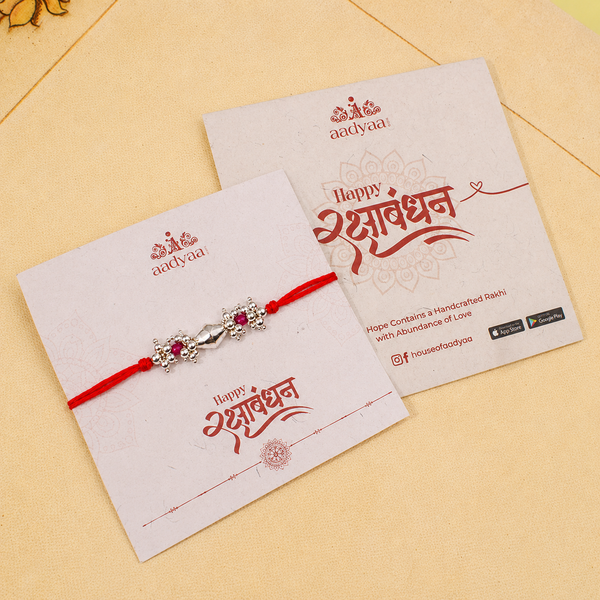 92.5 sterling silver Rakhi with rubies and pearls