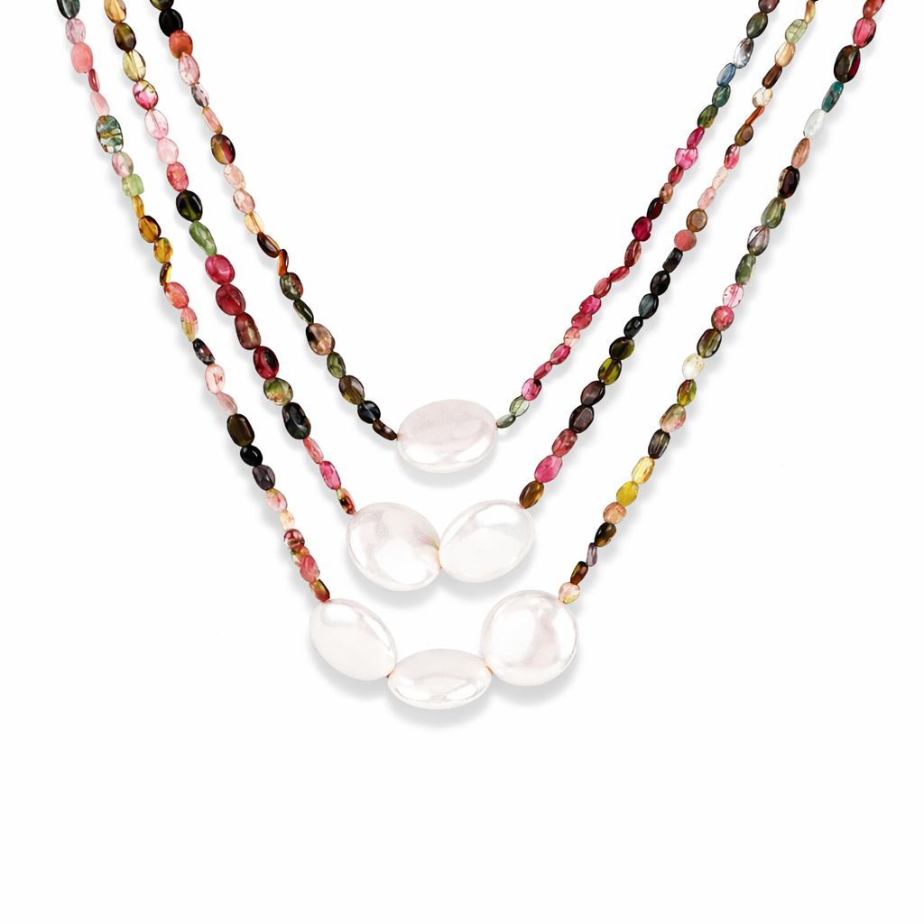Layered Tourmaline Coin Pearl Necklace