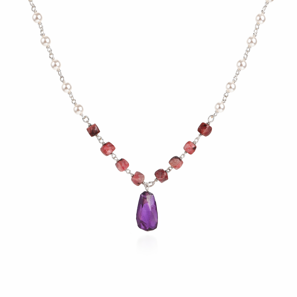 Multicolour Stone Necklace with Pearl Ganthan