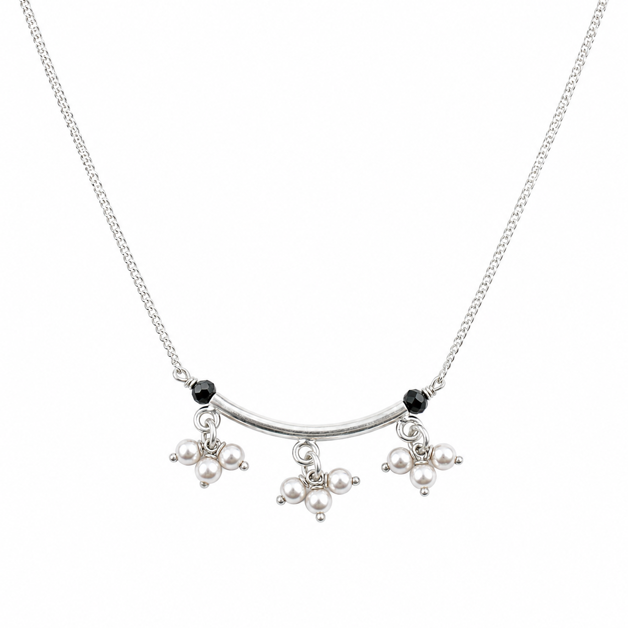 Handmade Silver Mangalsutra : Pearl Latkan with spinels and pipe