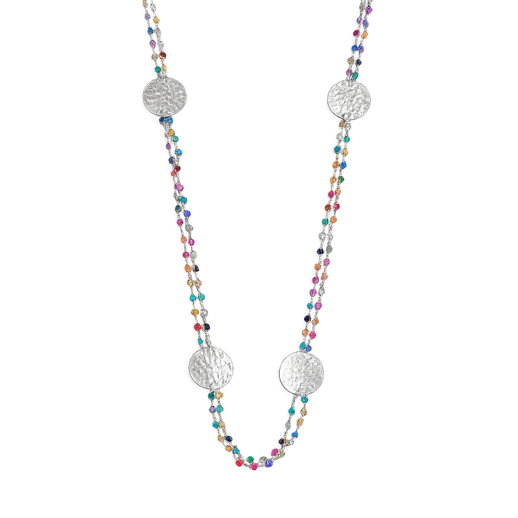 Coin Necklace with Multicolour Semi-Precious Stones – Long