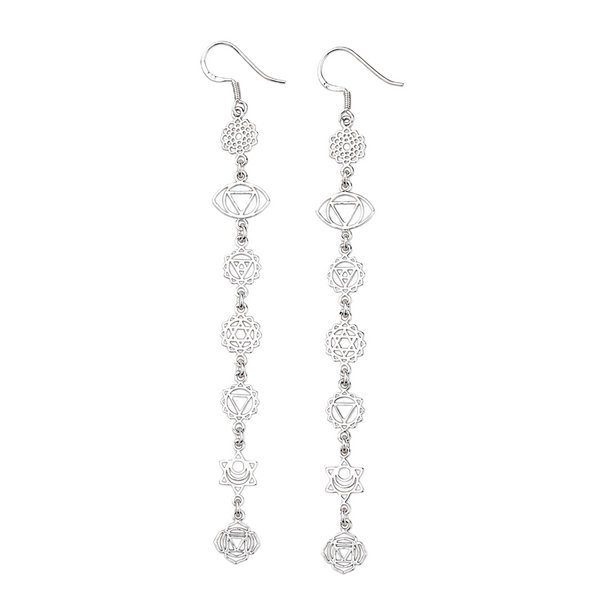 Seven Chakra Silver Earrings