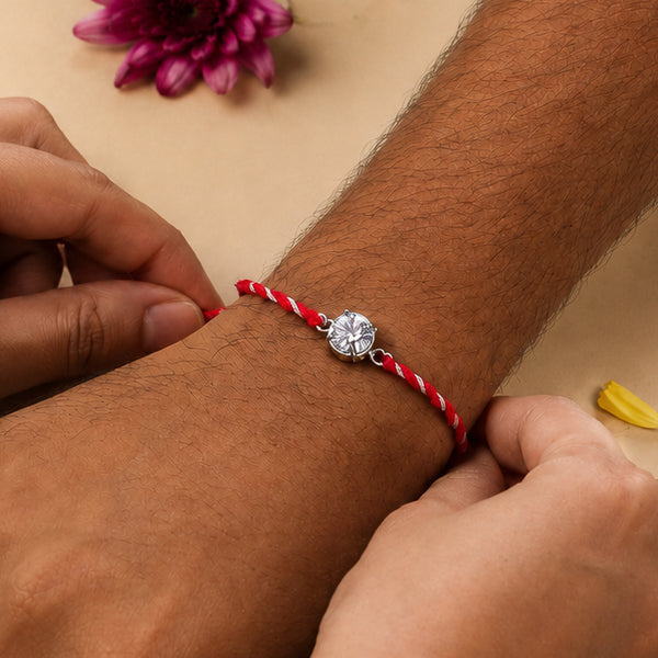 Round Silver CZ Rakhi