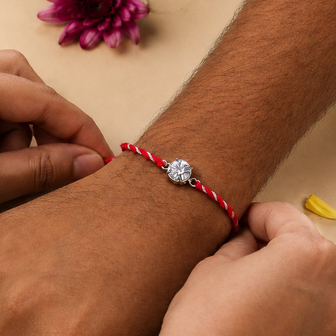 Round Silver CZ Rakhi