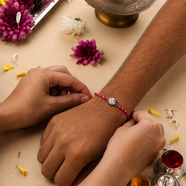 Round Silver CZ Rakhi