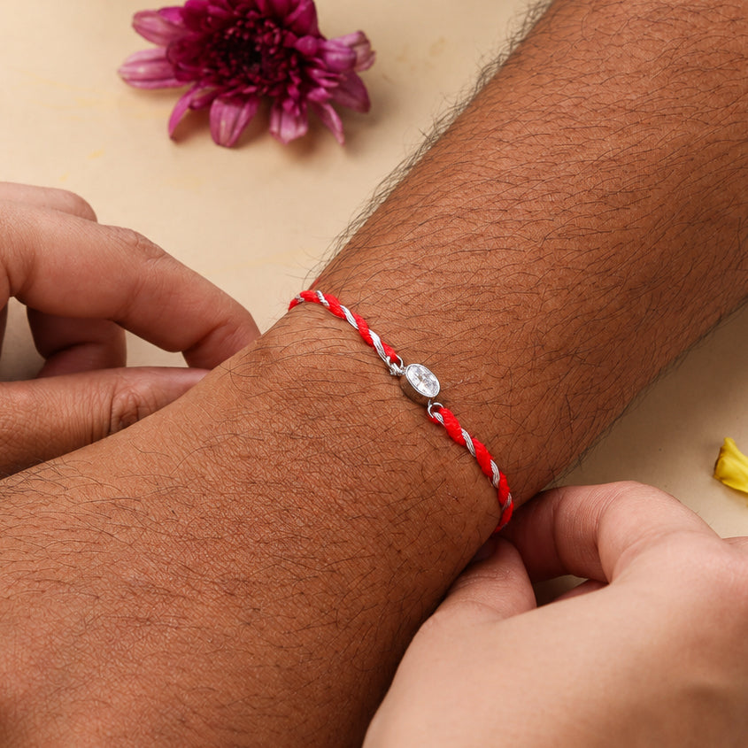Oval Bezel Silver CZ Rakhi