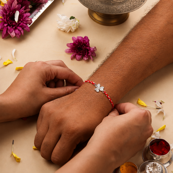 Clove Leaf Silver CZ Rakhi
