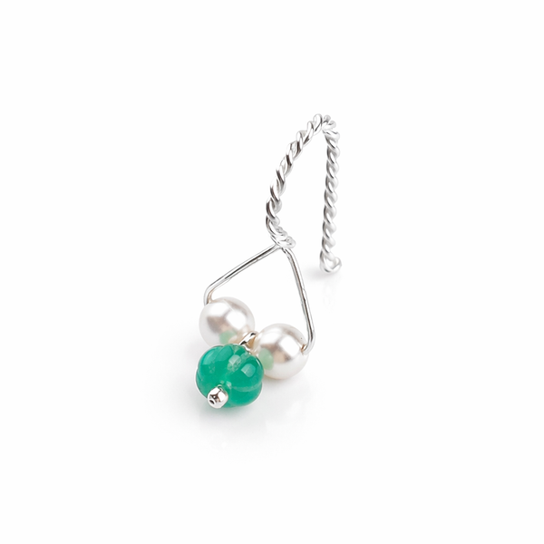 Silver Bhikbali with Green Onyx (Clip-On)