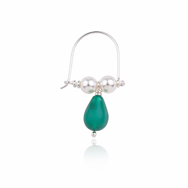 Silver Bhikbali with Drop Green Onyx (Pierced)
