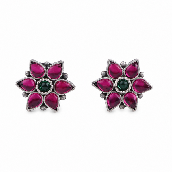 Silver Pink Nakshatra Flower Earring