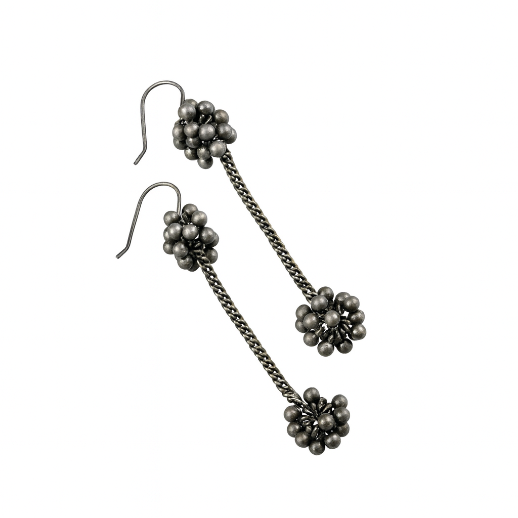 Oxidized Silver Ghungroo Dangler Earrings