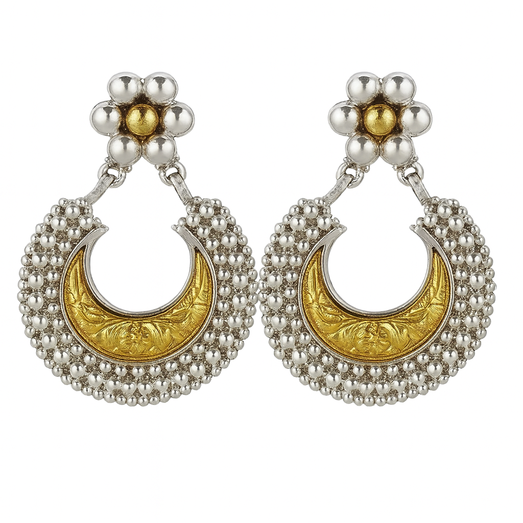 Swarna Rajat : Kudi Chandrakala Chandbali  | Silver - 22 K gold plated earring | size : big