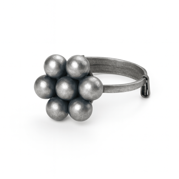 Silver Kudi Motif Ring (Medium) with metallic spheres design in sterling silver