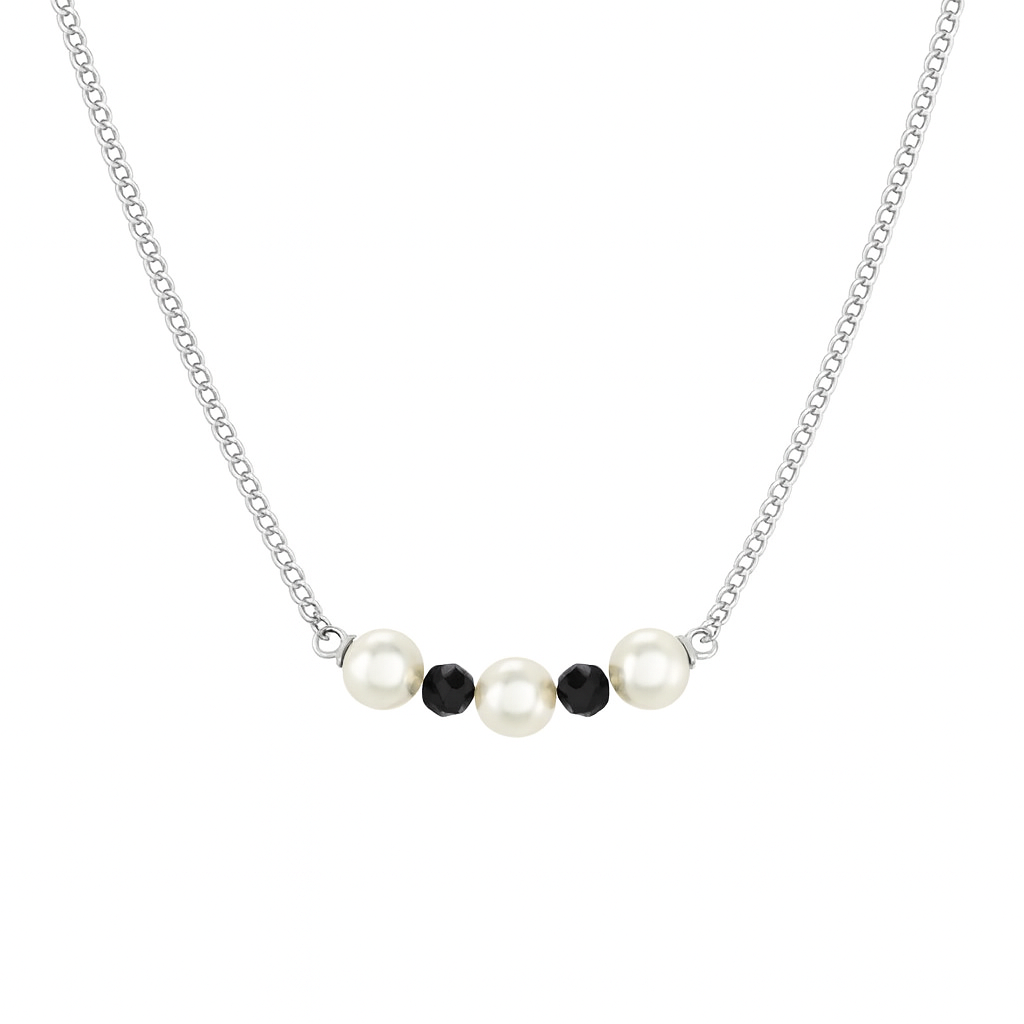 Silver Chain Pearl Mangalsutra : Cream Pearls and Spinel