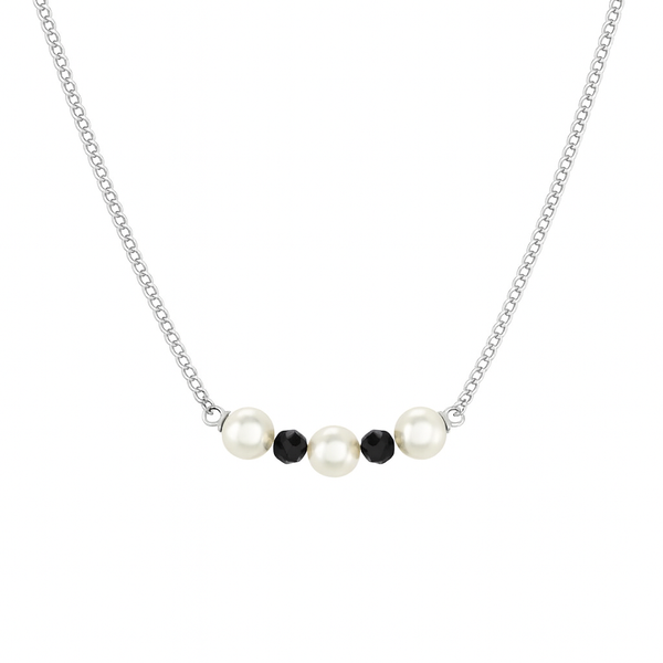 Cream Pearls & Black Spinel Chain Mangalsutra | 92.5 Silver