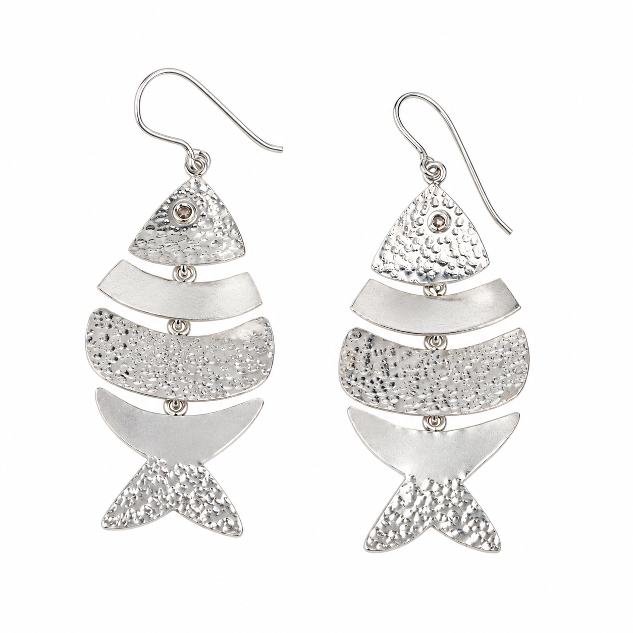 Silver Textured Fish Earrings