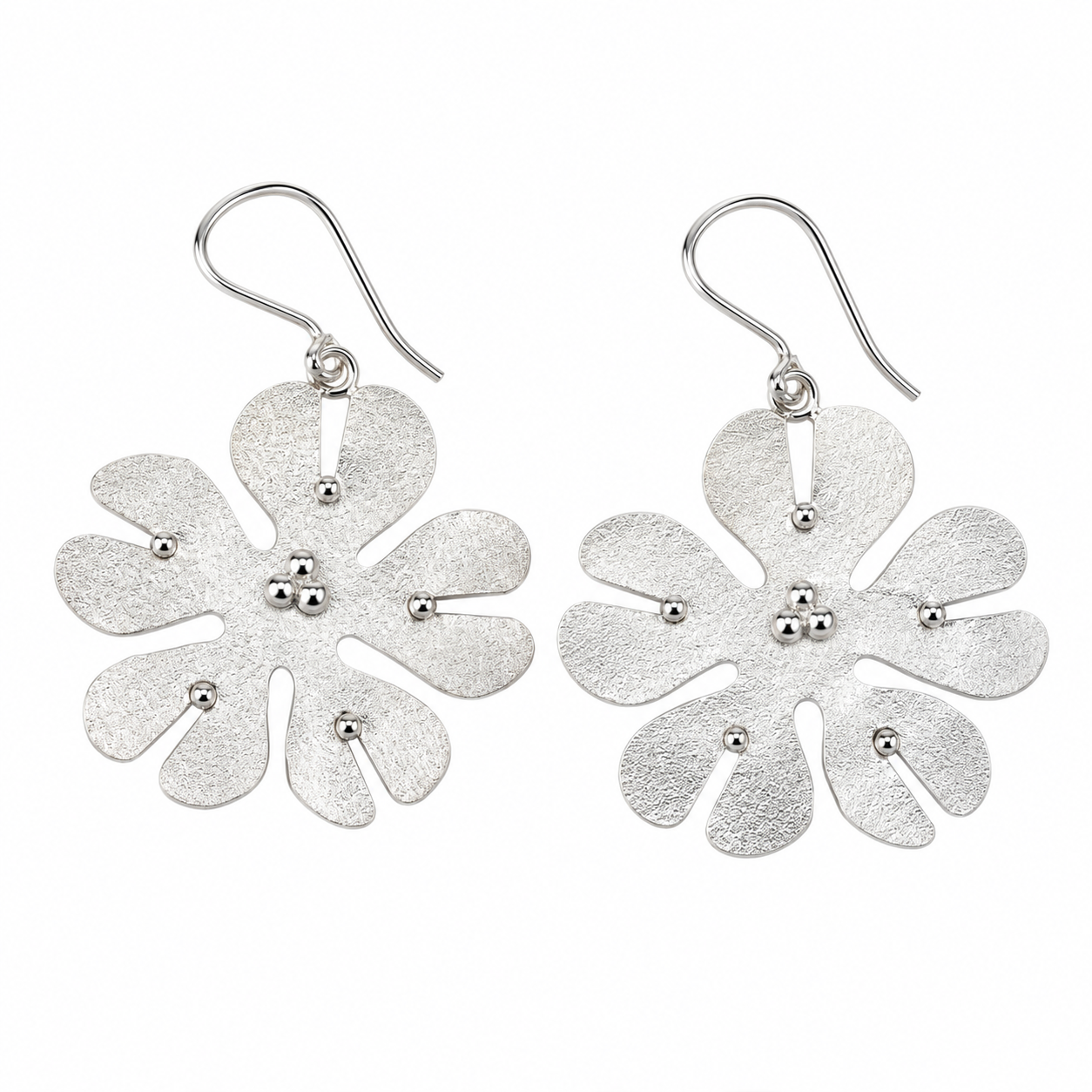 Silver Textured Flower Earrings