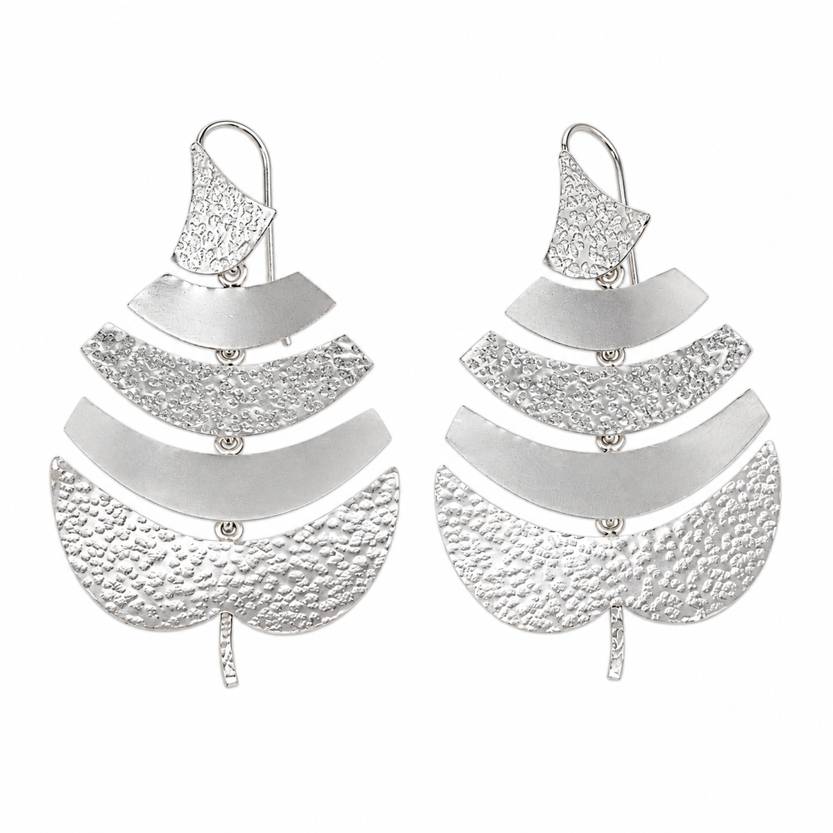 Silver Textured Leaf Earrings
