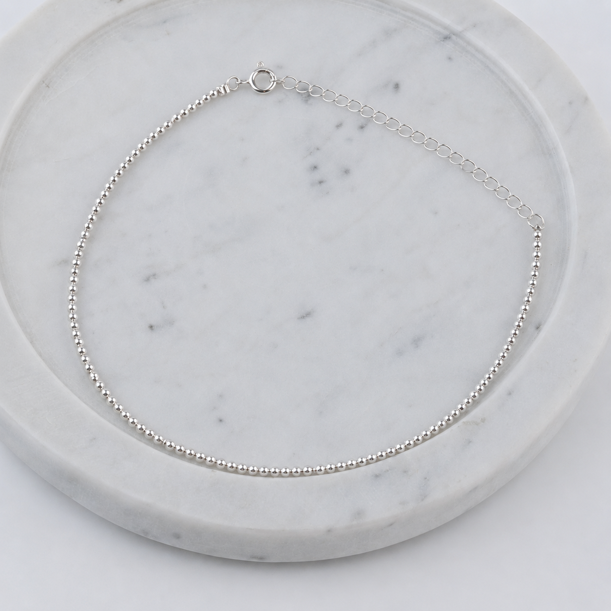Silver Anklet with 2mm Swarovski Pearl