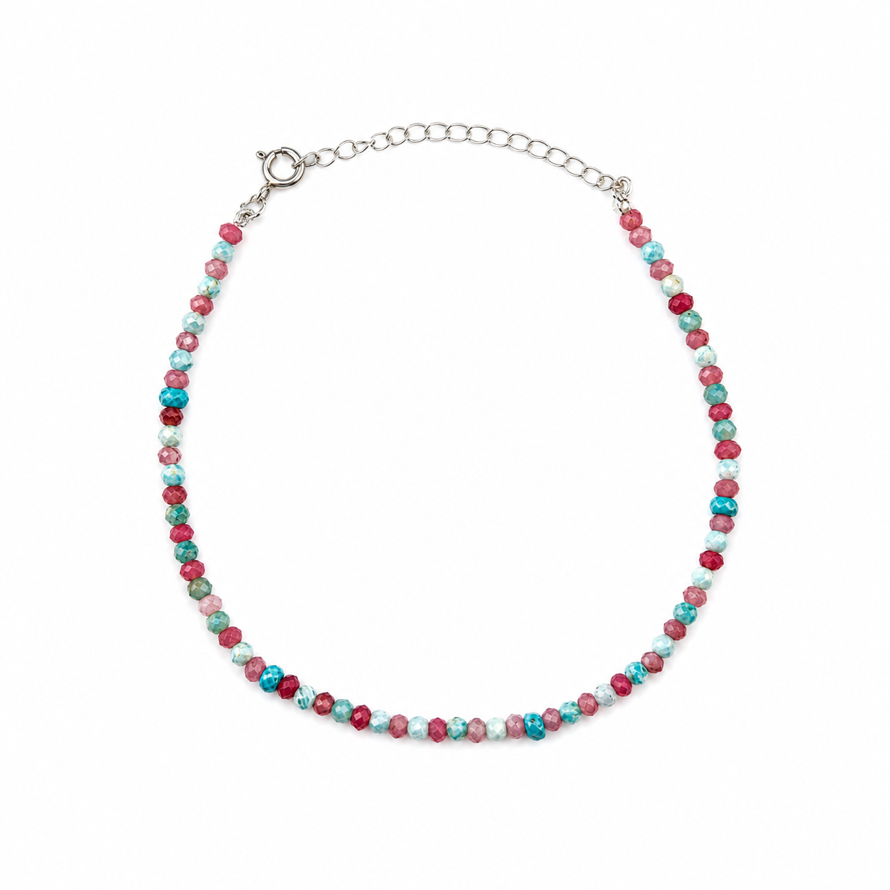 Pink Jade, Firoza & Turquoise Silver Anklet (Project Handmade)